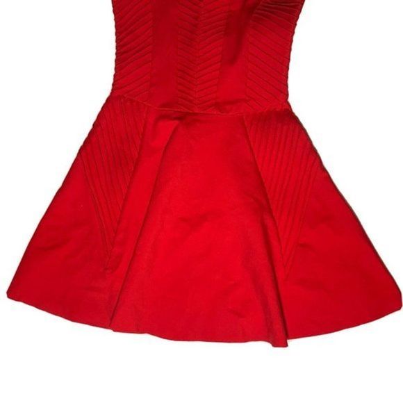 PARKER Fay Red‎ Pintucked Ponte Knit Fit and Flare Mini Skater Dress, Juniors XS - Picture 3 of 6